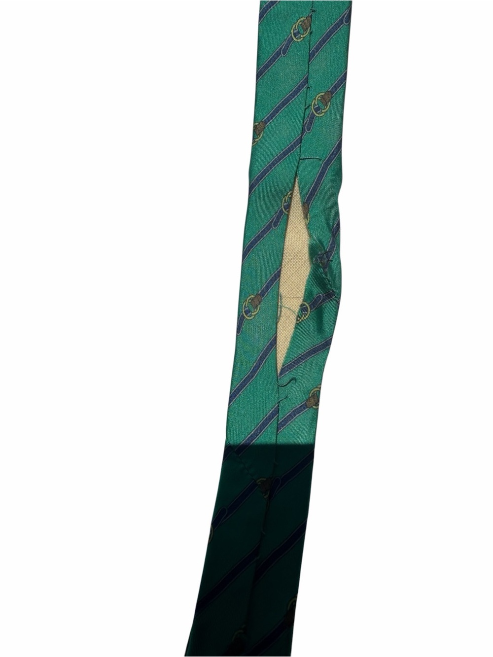 Gucci Green Tie with Navy Diagonal Stripes and Gold Motifs vintage repurpose - Picture 10 of 10